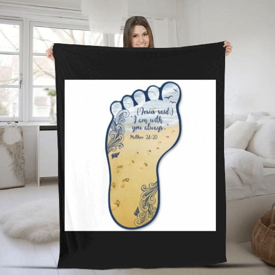 Beach Footprint Sun Scripture Design Fleece Blankets