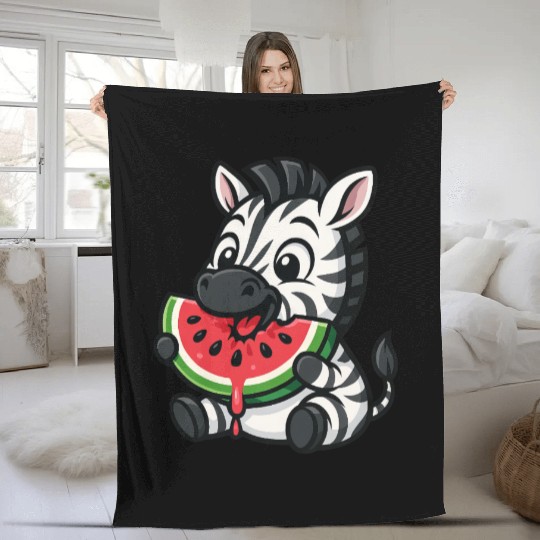 Funny zebra watermelon fruit summer cartoon Fleece Blankets