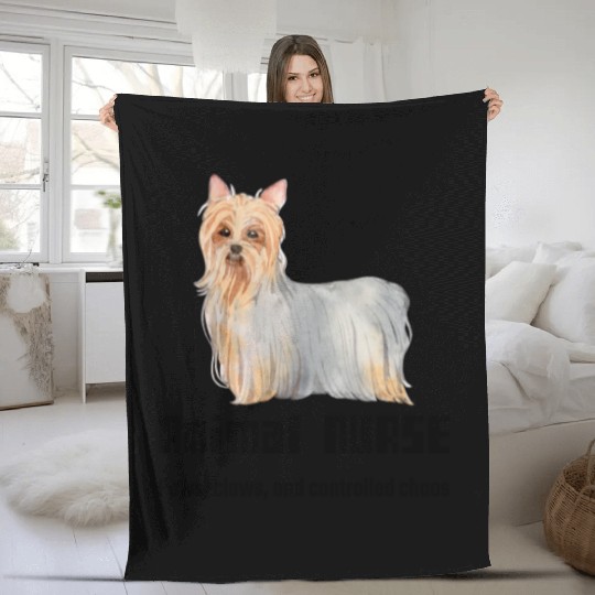 Elegant Yorkshire Terrier Illustration Fleece Blankets