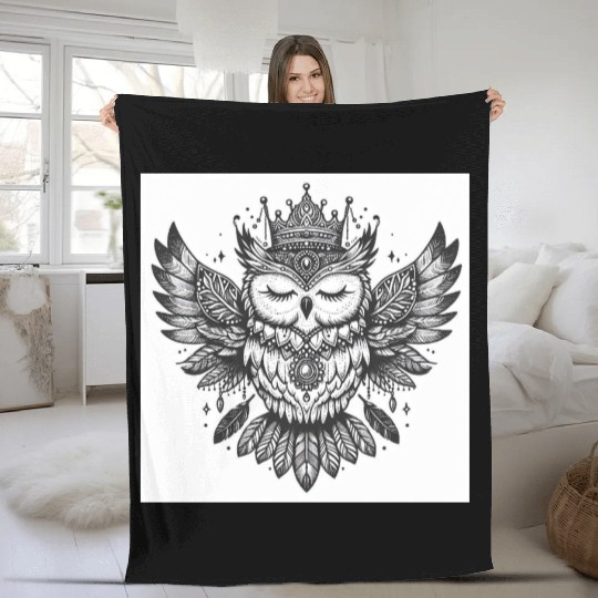 Majestic Crowned Owl Fantasy Design Fleece Blankets