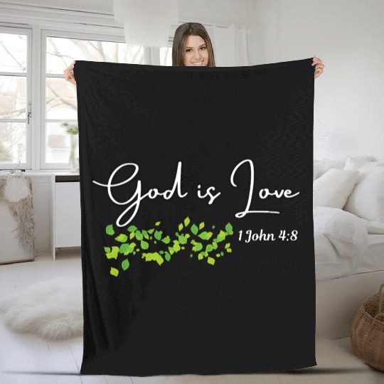 God is Love Biblical Leaf Design Fleece Blankets