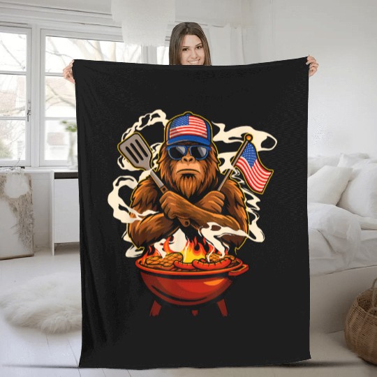 Patriotic BBQ Gorilla Illustration Fleece Blankets