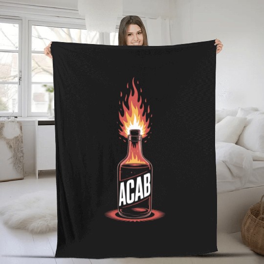 Fiery ACAB Bottle Illustration Fleece Blankets