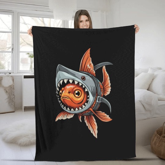 Fierce Fish Shark Hybrid Art Fleece Blankets