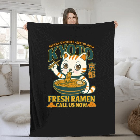 Kyoto Cat Ramen Delicious Drink Design Fleece Blankets