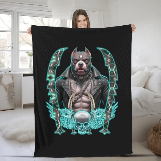 Neon Pitbull with Punk Armor Fleece Blankets
