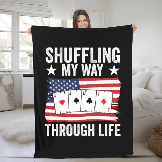 USA Flag Pinochle American Patriotic Card Games Fleece Blankets