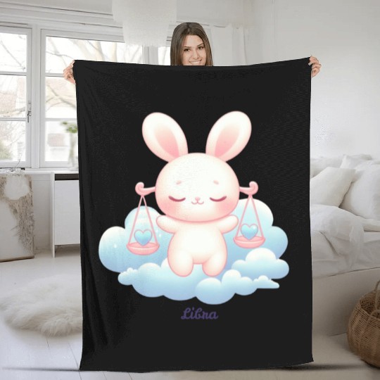 Sweet Bunny Libra Illustration Fleece Blankets