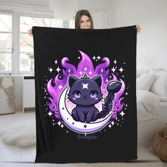 Enchanted Night Sky Scorpio Cat Design Fleece Blankets