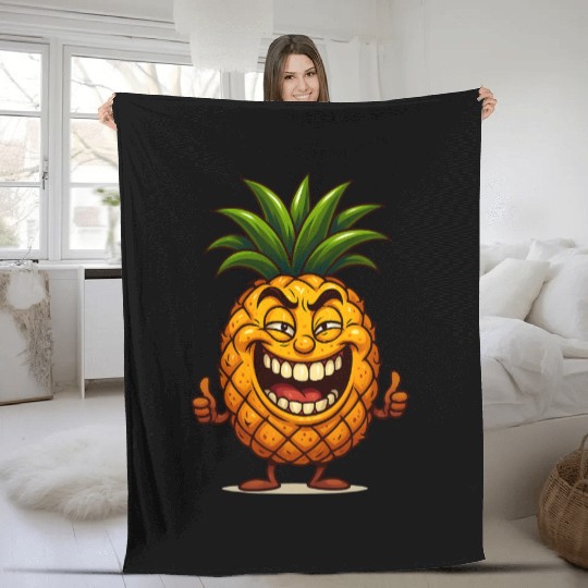 Confident Smiling Pineapple Cartoon Fleece Blankets