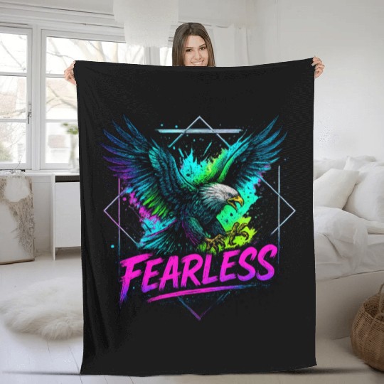 Fearless Eagle Neon Design Fleece Blankets