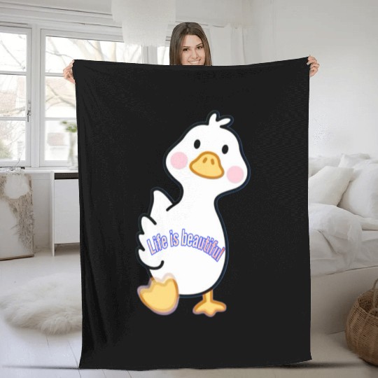 Adorable Duck with Life is Beautiful Message Fleece Blankets