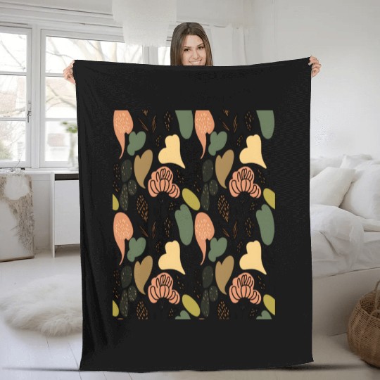 Rustic Botanical Floral Pattern Fleece Blankets