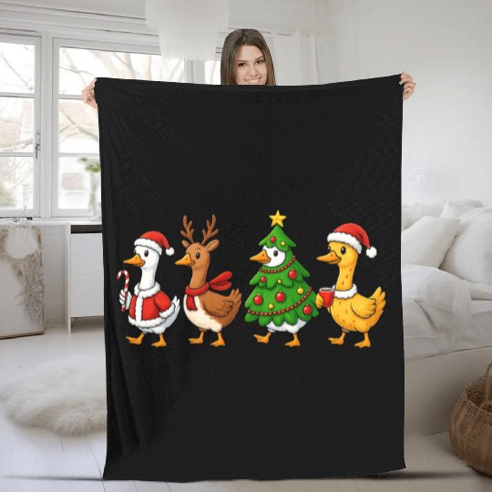 Christmas Goose in Festive Costumes Fleece Blankets