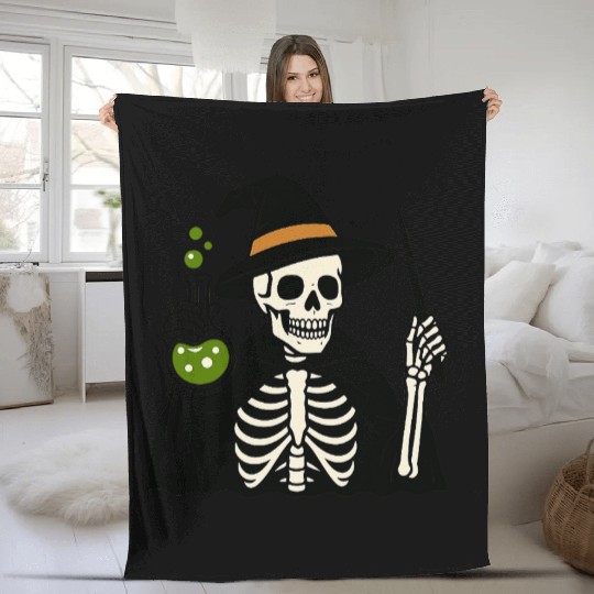 Magical Skeleton Wizard Illustration Fleece Blankets