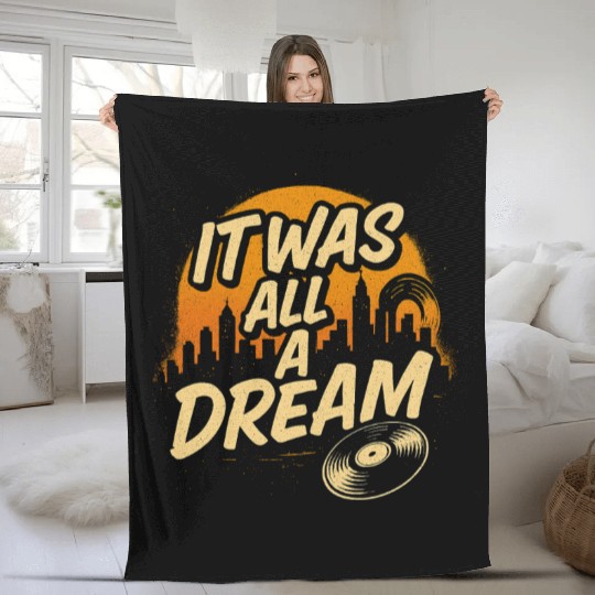 Dreamy Urban Skyline with Vinyl Record Fleece Blankets