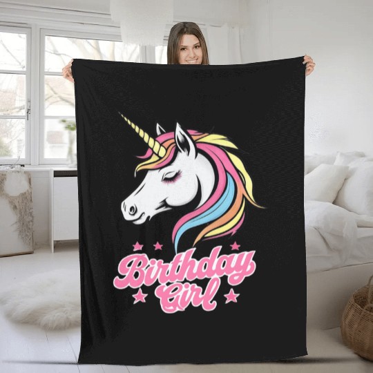 Sparkling Rainbow Unicorn Birthday Fleece Blankets