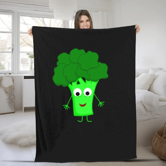Whimsical Broccoli Character Design Fleece Blankets
