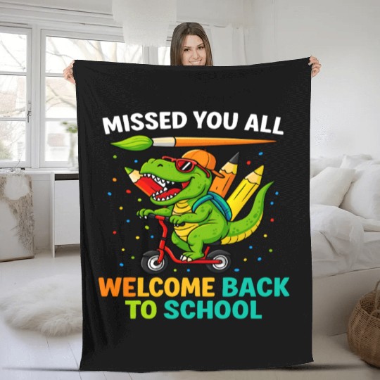 Missed You Welcome Back to School Funny Dinosaur Fleece Blankets