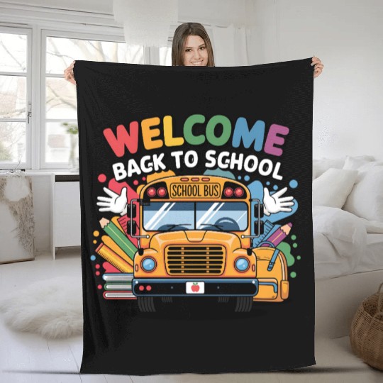 Welcome Back to School School Bus Fleece Blankets