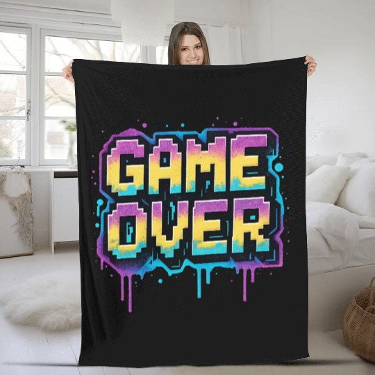 Pixelated Game Over Graffiti Design Fleece Blankets