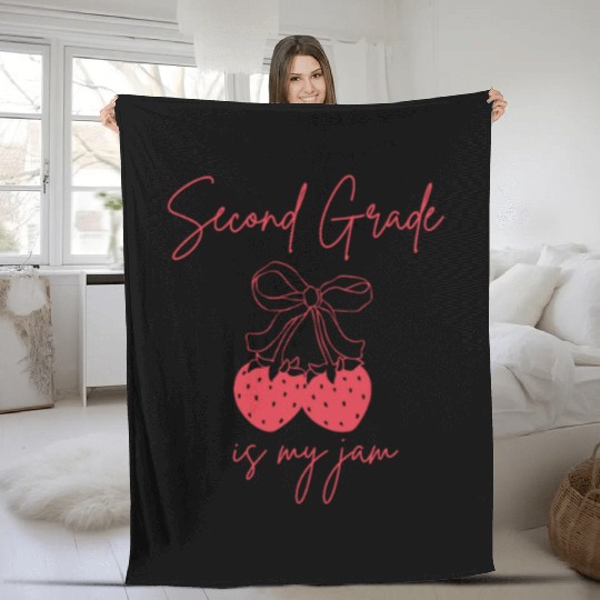 Funny Strawberry Second Grade Teacher Women Back Fleece Blankets
