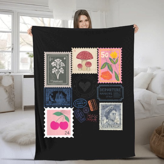 Vintage Stamps Fleece Blankets