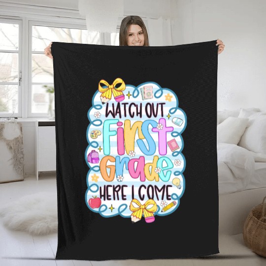 Watch Out First Grade Welcome Illustration Fleece Blankets