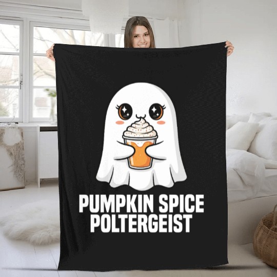 PUMPKIN SPICE POLTERGEIST - GHOST HALLOWEEN Fleece Blankets