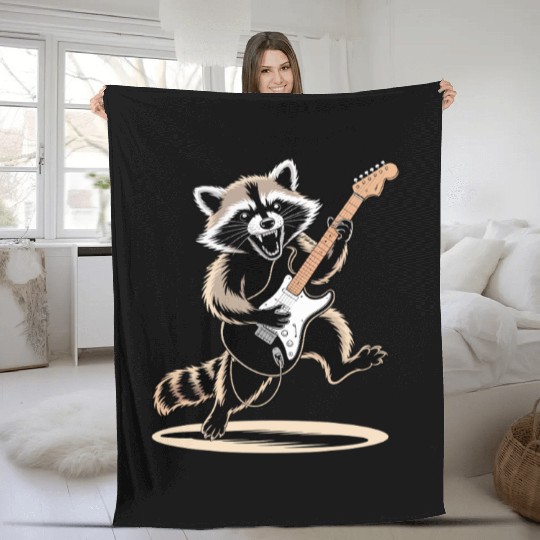 Raccoon Electric Guitar Fleece Blankets