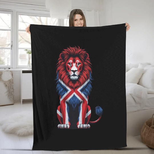 British Lion with Union Jack Flag Bold Art Design Fleece Blankets