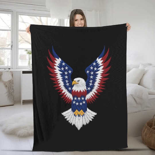 American Bald Eagle with USA Flag Wing Art Design Fleece Blankets