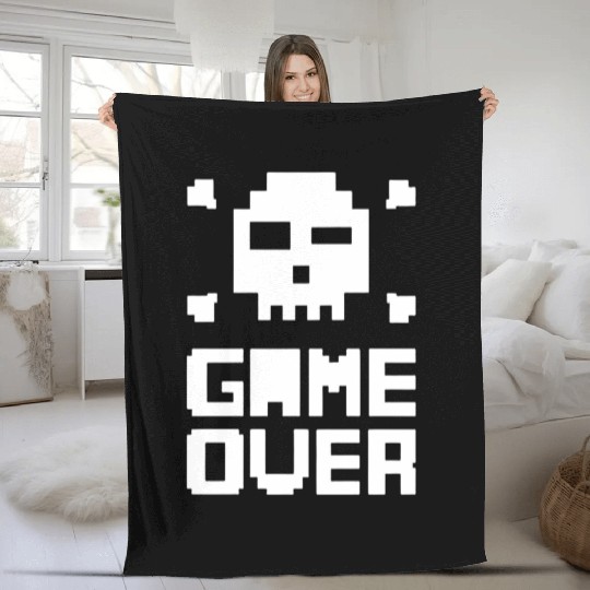 Pixelated Skull Game Over Design Fleece Blankets