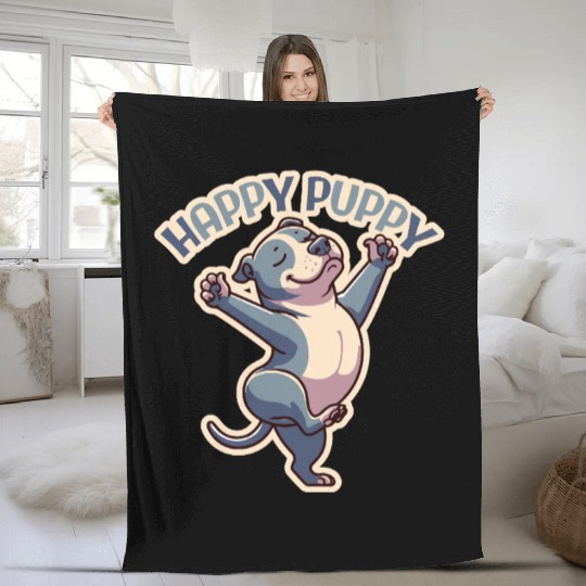 happy puppy - pitbull dance Fleece Blankets