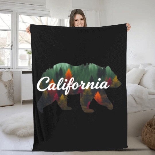 California Bear Forest Scene Fleece Blankets