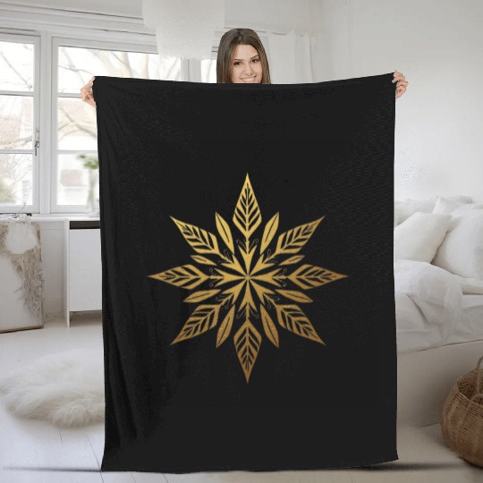 Gold Metallic Leaf Snowflake Design Fleece Blankets
