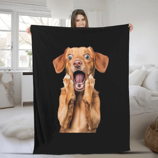 Expressive Puppy Surprise Design Fleece Blankets