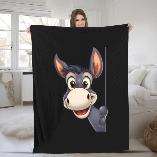 Cute donkey peeking cartoon illustration Fleece Blankets