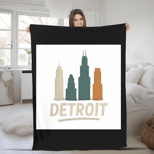 Detroit Skyline Street Vibes Fleece Blankets