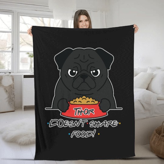 Grumpy Pug with Food Bowl Fleece Blankets