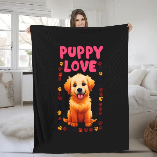 Cute Puppy Love Illustration for Apparel Fleece Blankets