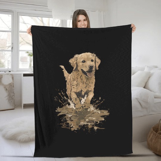 Joyful Golden Retriever Splash Design Fleece Blankets