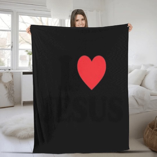 Heart and Cross with I Love Jesus Message Fleece Blankets