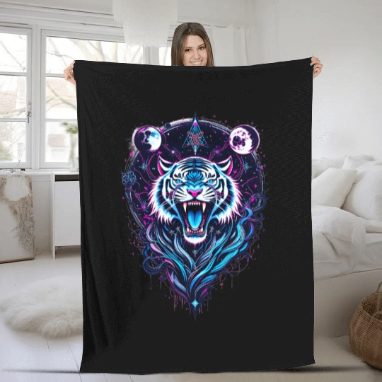 Neon Tribal Tiger Cosmos Design Fleece Blankets