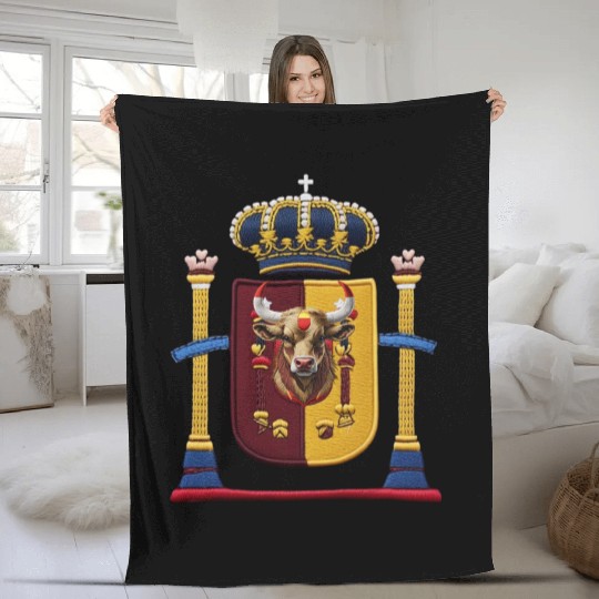 Spanish Bull Crest Spain Coat of Arms Patriotic Sy Fleece Blankets