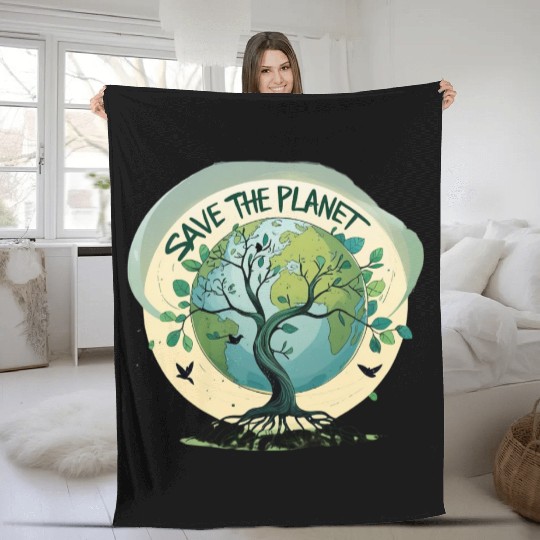 Earth Tree Save the Planet Illustration Fleece Blankets