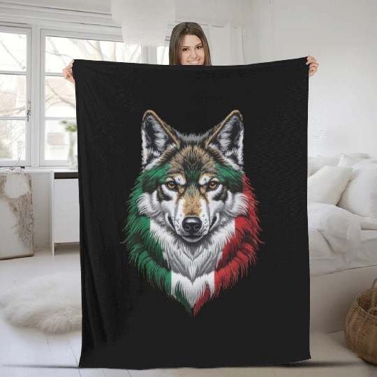 Italian Wolf Head Green White Red National Flag Fleece Blankets