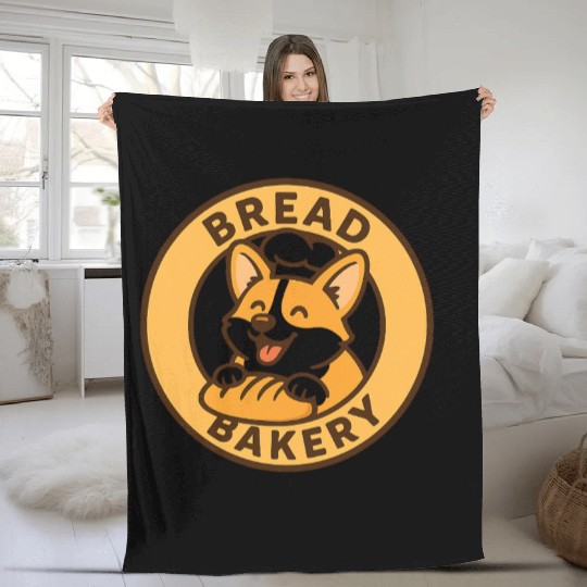 Whimsical Bread and Bakery Dog Logo Fleece Blankets