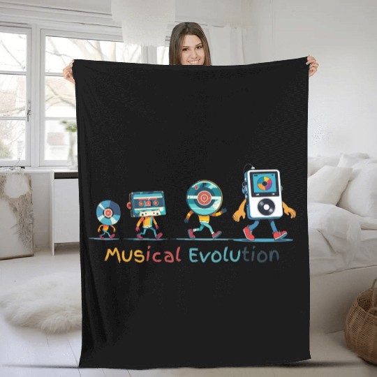 Retro Music Evolution Illustration Fleece Blankets