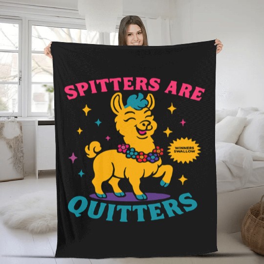 Spitters Are Quitters Colorful Quirky Llama Fleece Blankets
